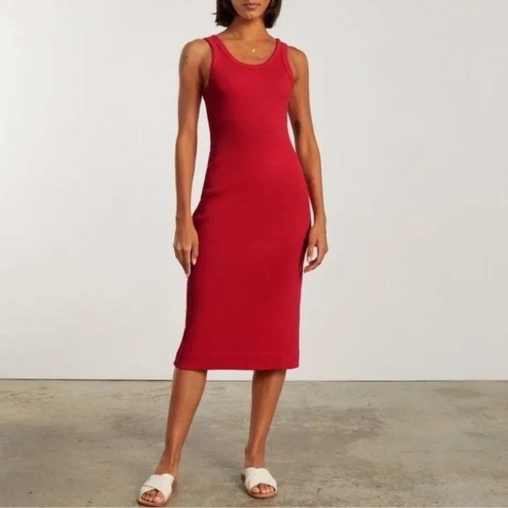 Everlane Red Sheath Midi Dress Scoop Neck Sleeveless